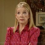 Nikki’s red printed button down blouse on The Young and the Restless