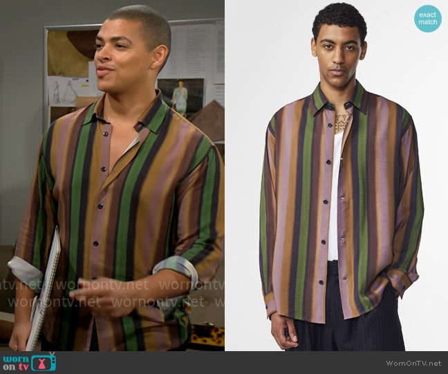 NN07 Freddy Shirt in Grape Shake worn by Zende Forrester Dominguez (Delon De Metz) on The Bold and the Beautiful