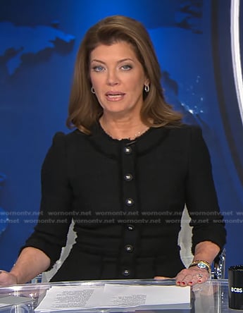 Norah's black tweed button down dress on CBS Evening News