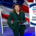 Norah’s green blazer and pant suit on CBS Evening News