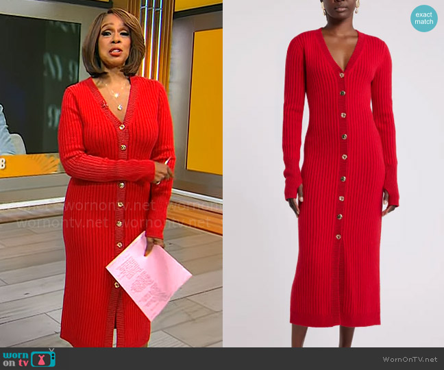 Nordstrom x Harlem's Fashion Row Harbison Long Sleeve Rib Midi Sweater Dress worn by Gayle King on CBS Mornings