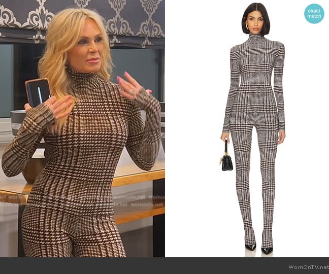 Norma Kamali Long Sleeve Open Back Catsuit With Footsie worn by Tamra Judge on The Real Housewives of Orange County