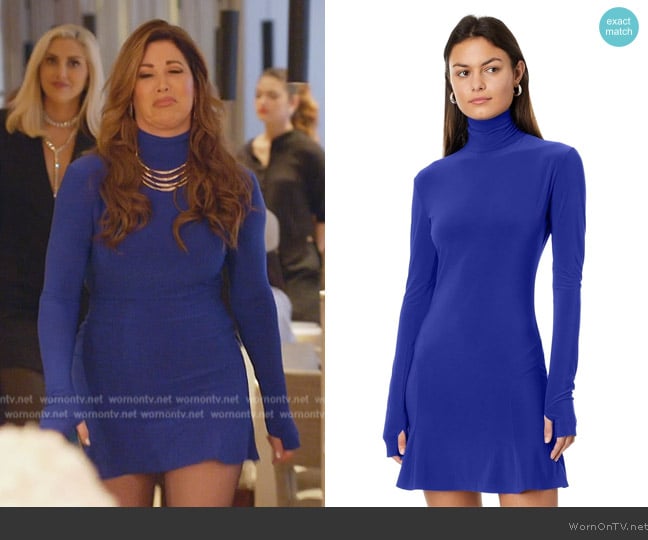 Norma Kamali Long Sleeve Turtle Fishtail Mini Dress worn by Emily Simpson on The Real Housewives of Orange County