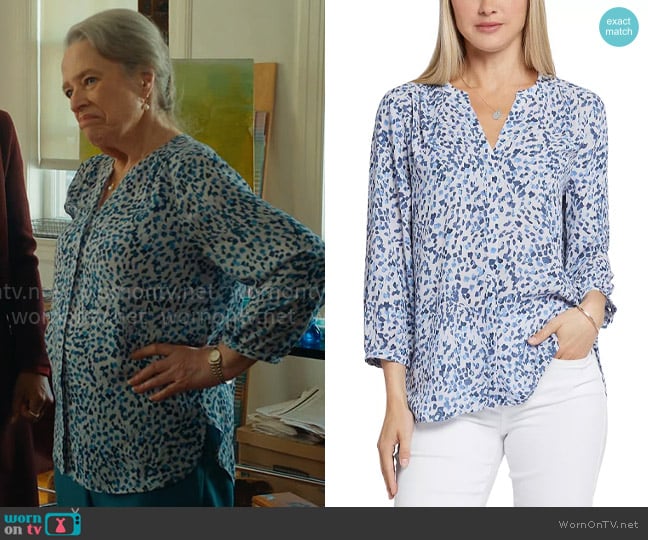 Madeline’s blue printed blouse on Matlock