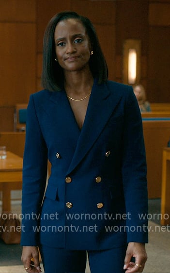 Olympia's blue double-breasted suit with gold buttons on Matlock