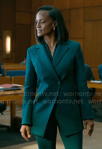 Olympia's teal geren asymmetric blazer on Matlock