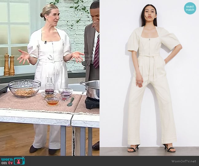 & Other Stories Belted Zip-Front Jumpsuit in white worn by  Justine Doiron on Today