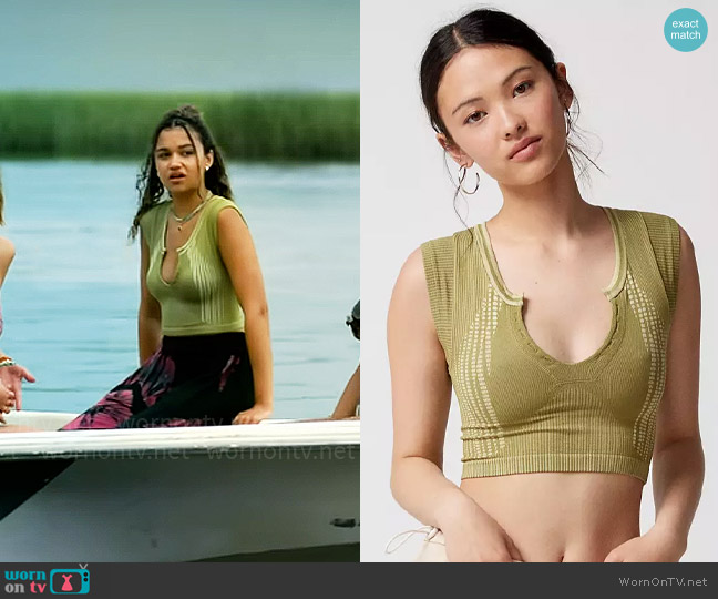 WornOnTV Kiara’s green splitneck crop top on Outer Banks Madison