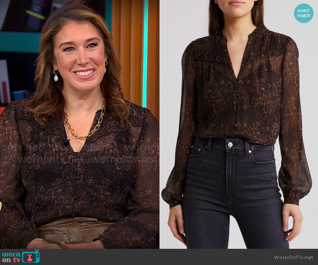 Paige Monika Crinkle Silk Top worn by Sarah Gelman on CBS Mornings