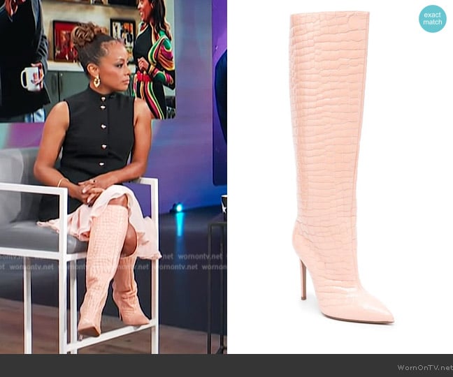 Paris Texas 120mm crocodile-embossed leather boots worn by Essence Atkins on Access Hollywood