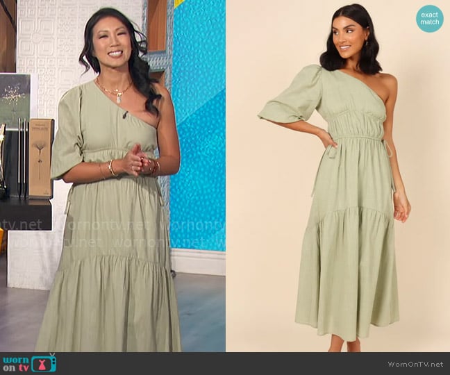 Petal + Pup Annabelle Dress in Sage worn by Chi-Lan Lieu on The Talk