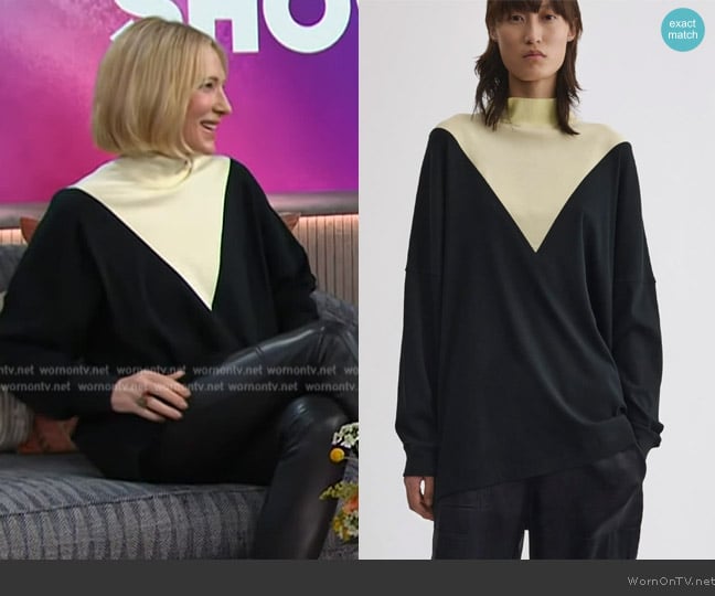 Phoebephilo V-Top in black and cream jersey worn by Cate Blanchett on The Kelly Clarkson Show