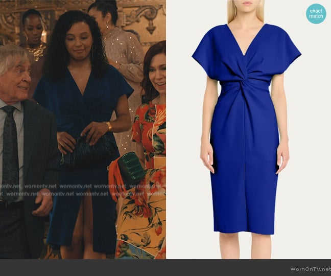 Kaya’s blue twist front dress on Elsbeth