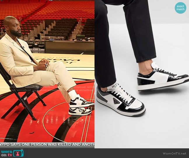 Prada Downtown Patent Leather Sneakers in white Black worn by Dwyane Wade on Today