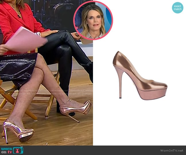 Prada Platform Pumps in Metallic Bronze worn by Savannah Guthrie on Today