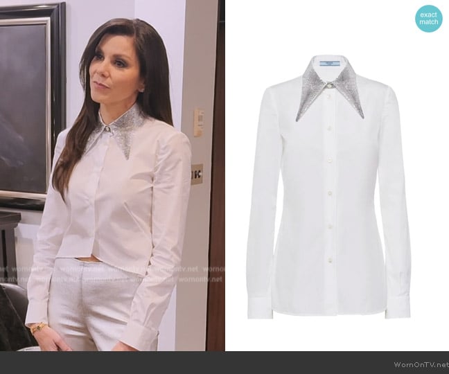 Prada Rhinestone-embellished cotton shirt worn by Heather Dubrow on The Real Housewives of Orange County