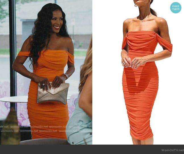 Stacey’s orange ruched dress on RHOP