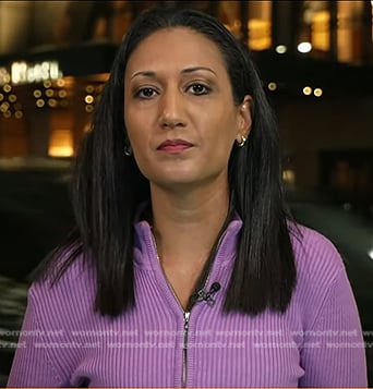 Priya Sridhar's lavender ribbed half-zip sweater on Today