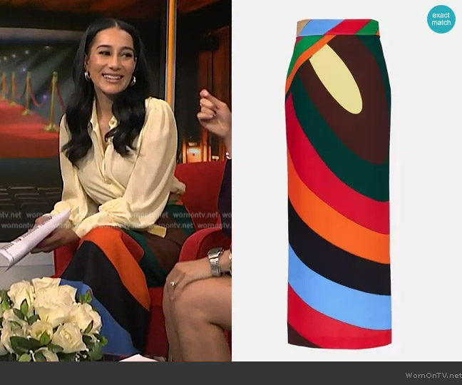 Pucci Printed stretch-crepe maxi skirt worn by Morgan Radford on NBC News Daily