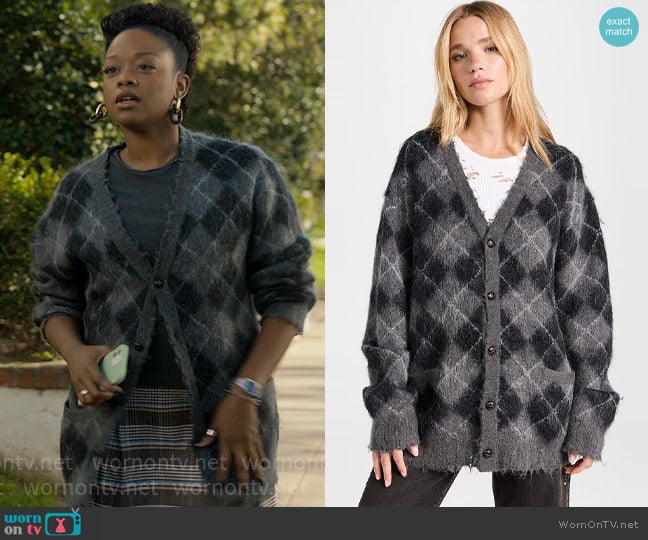 R13 Fluffy Plaid Oversized Distressed Edge Cardigan worn by Izzy Letts (Jazz Raycole) on The Lincoln Lawyer