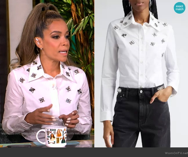 Rabanne Crystal Beaded Poplin Button-Up Shirt worn by Sunny Hostin on The View