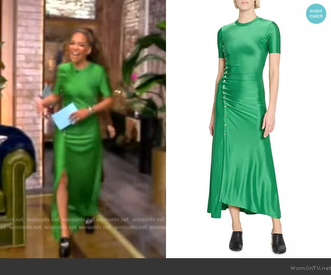 Rabanne Ruched satin maxi dress worn by Sunny Hostin on The View