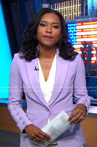 Rahcel's lilac button sleeve blazer on Good Morning America