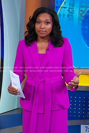 Rachel's purple dress and tie waist blazer on Good Morning America