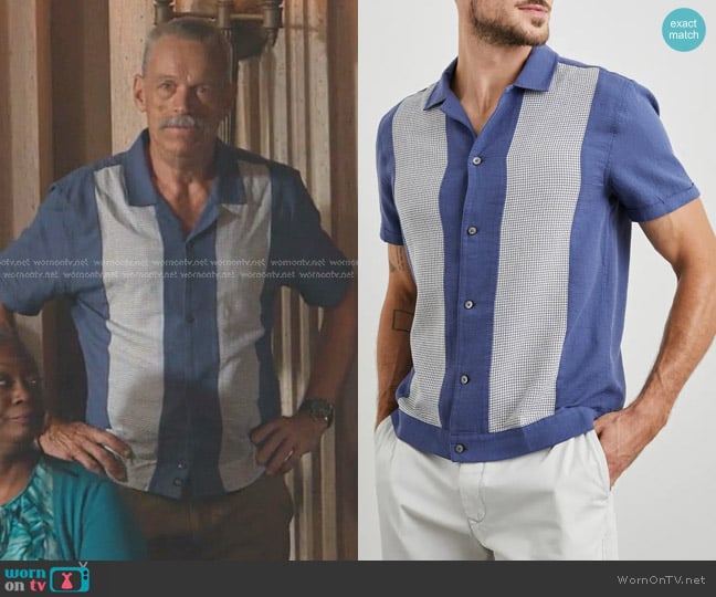 Rails Duke Colorblock Shirt in Royal Parchment worn by  Capt. Vincent Gerrard (Brian Thompson) on 9-1-1