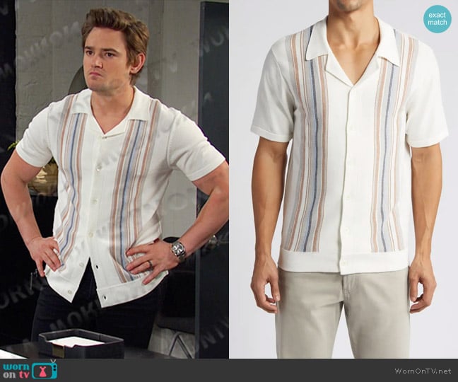 Rails Silas Stripe Camp Shirt in White Multi worn by Johnny DiMera (Carson Boatman) on Days of our Lives