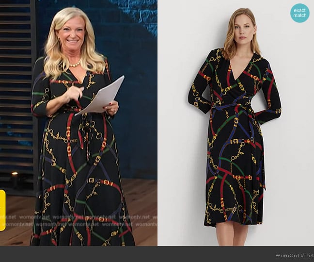 Ralph Lauren Belted Stretch Jersey Surplice Dress worn by Alison Triessl on Access Hollywood