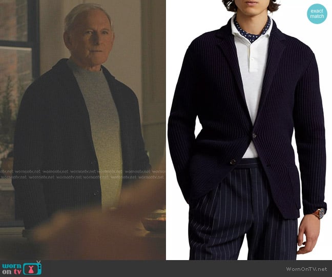 David’s navy ribbed cardigan on American Horror Stories