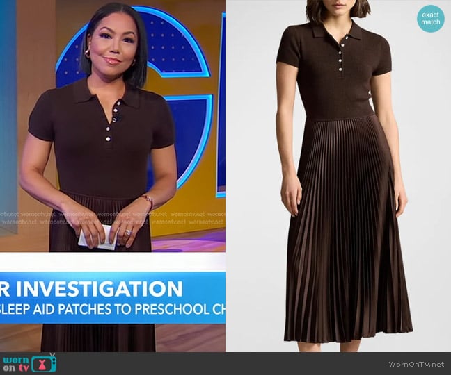 Polo Ralph Lauren Polo Pleated Midi Dress in Brown worn by Stephanie Ramos on Good Morning America