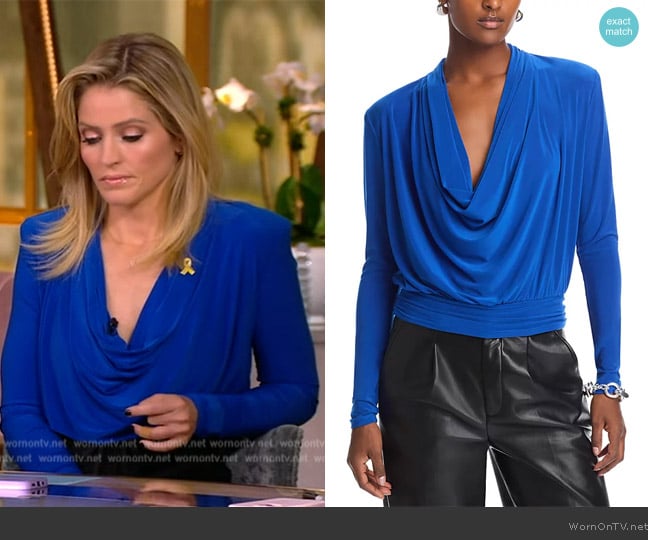 Ramy Brook Eden Cowlneck Top worn by Sara Haines on The View