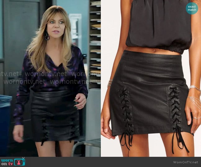 Morgan’s leather mini skirt on High Potential