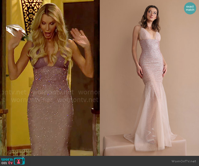 Randi Rahm Rose Gold Diamond Gown worn by Joan Vassos on The Golden Bachelorette