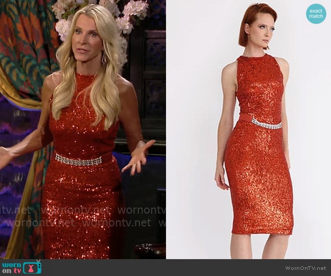 Randi Rahm Cyd Cocktail Burnt Orange worn by Joan Vassos on The Golden Bachelorette