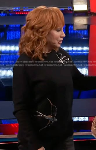 Reba'c black bird embellished sweater on The Voice