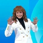 Reba’s white blazer with gold buttons on Today