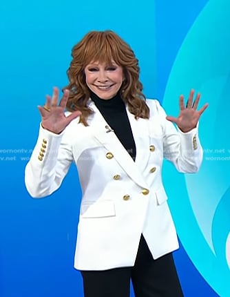 Reba’s white blazer with gold buttons on Today