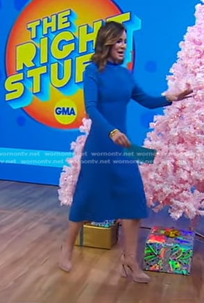 Rebecca's beige platform pumps on Good Morning America