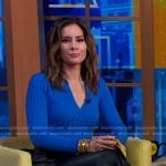 Rebecca’s blue ribbed collared top on Good Morning America