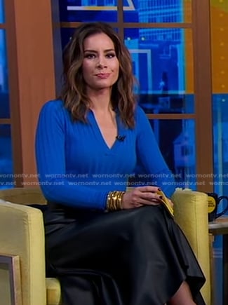 Rebecca’s blue ribbed collared top on Good Morning America