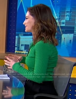 Rebecca's green textured polo top on Good Morning America