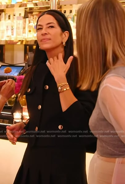 Rebecca's black gold button jacket on The Real Housewives of New York City