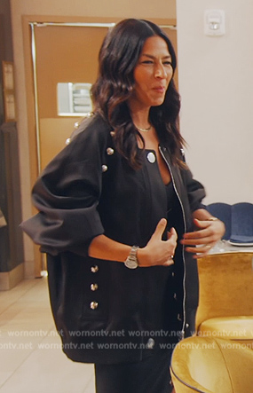 Rebecca's black studded jacket on The Real Housewives of New York City