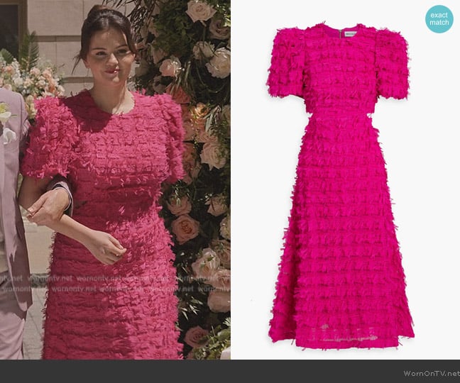 Rebecca Vallance Cherie Amour cutout fringed stretch-tulle midi dress worn by Mabel Mora (Selena Gomez) on Only Murders in the Building