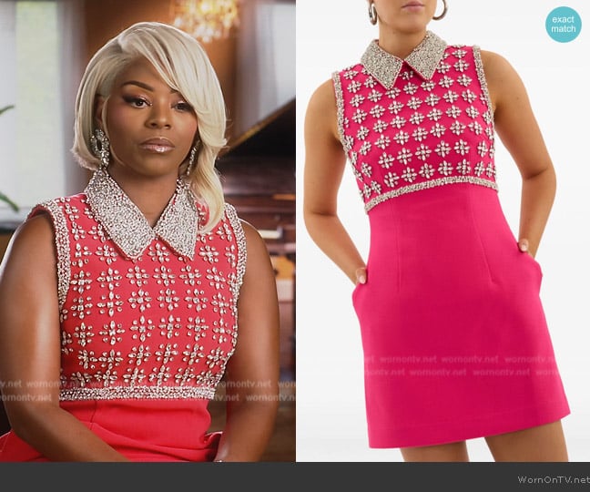 Rebecca Vallance Rina crystal-embellished mini dress worn by Keiarna Stewart on The Real Housewives of Potomac