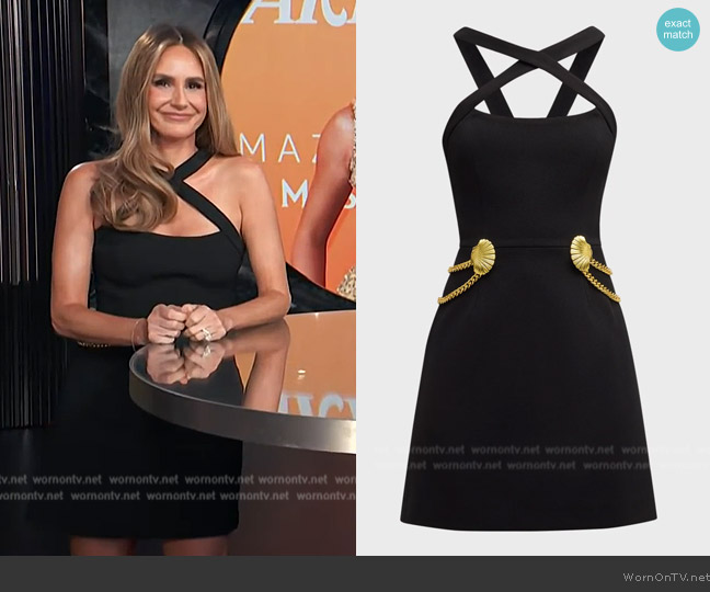 Rebecca Vallance Chelsea crossover-neck mini dress worn by Keltie Knight on E! News