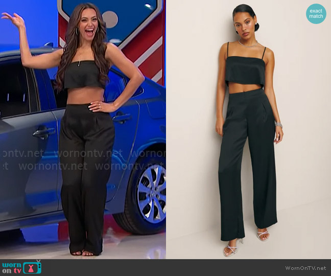 Reformation Cleo Satin Two Piece worn by Alexis Gaube on The Price is Right